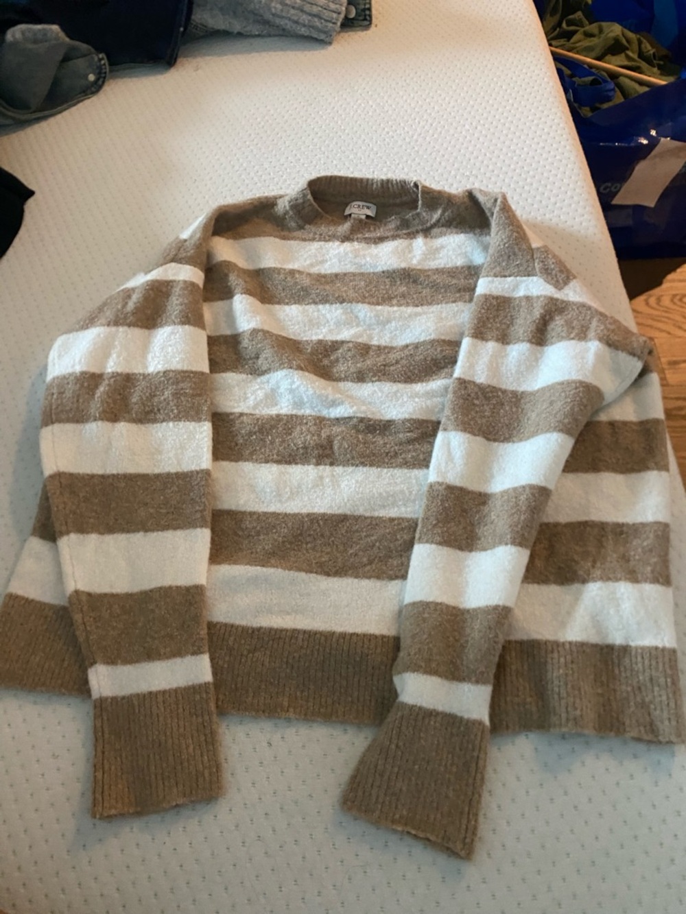 J. Crew Factory Rugby Striped Crewneck Sweater in Beige and Cream - Size Small